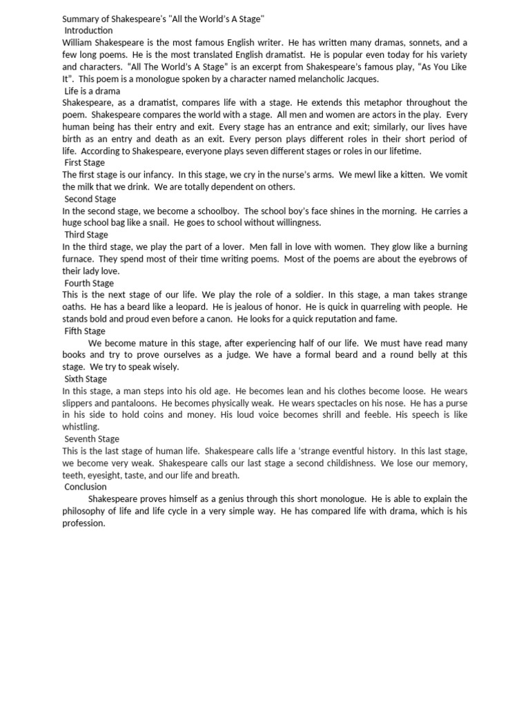 All The World S A Stage | PDF | William Shakespeare