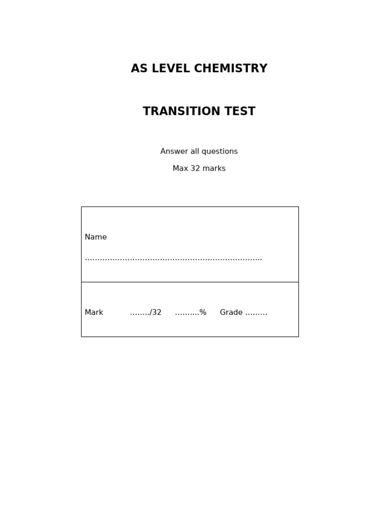 Aqa Transition Test | PDF | Atoms | Mole (Unit)