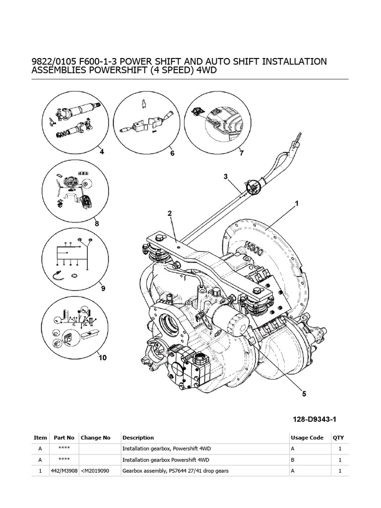 9822 - 0105 F600-1-3 Power Shift and Auto Shift Installation Assemblies ...
