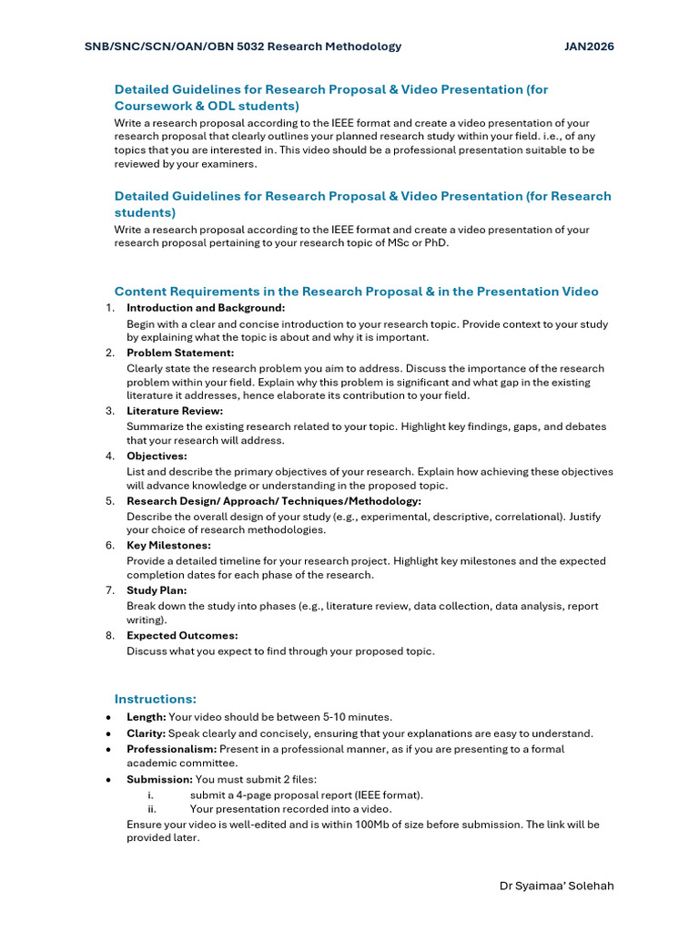 Assessment 1 Guidelines For Research Proposal & Video Presentation ...