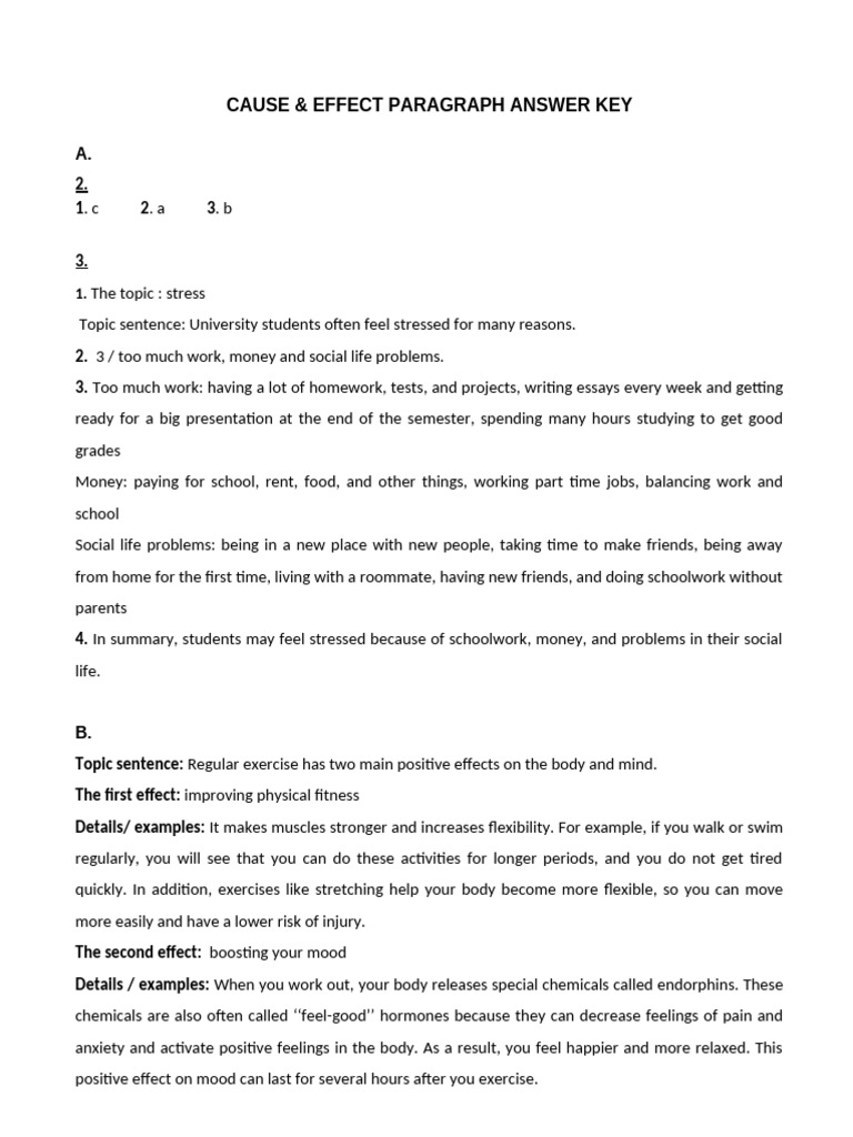 Unit 7 - Cause & Effect Paragraph Answer Key | PDF | Mood (Psychology ...