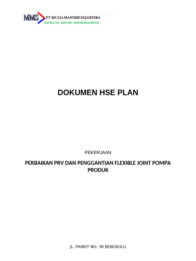 Dokumen Hse Plan Lelang Mms | PDF