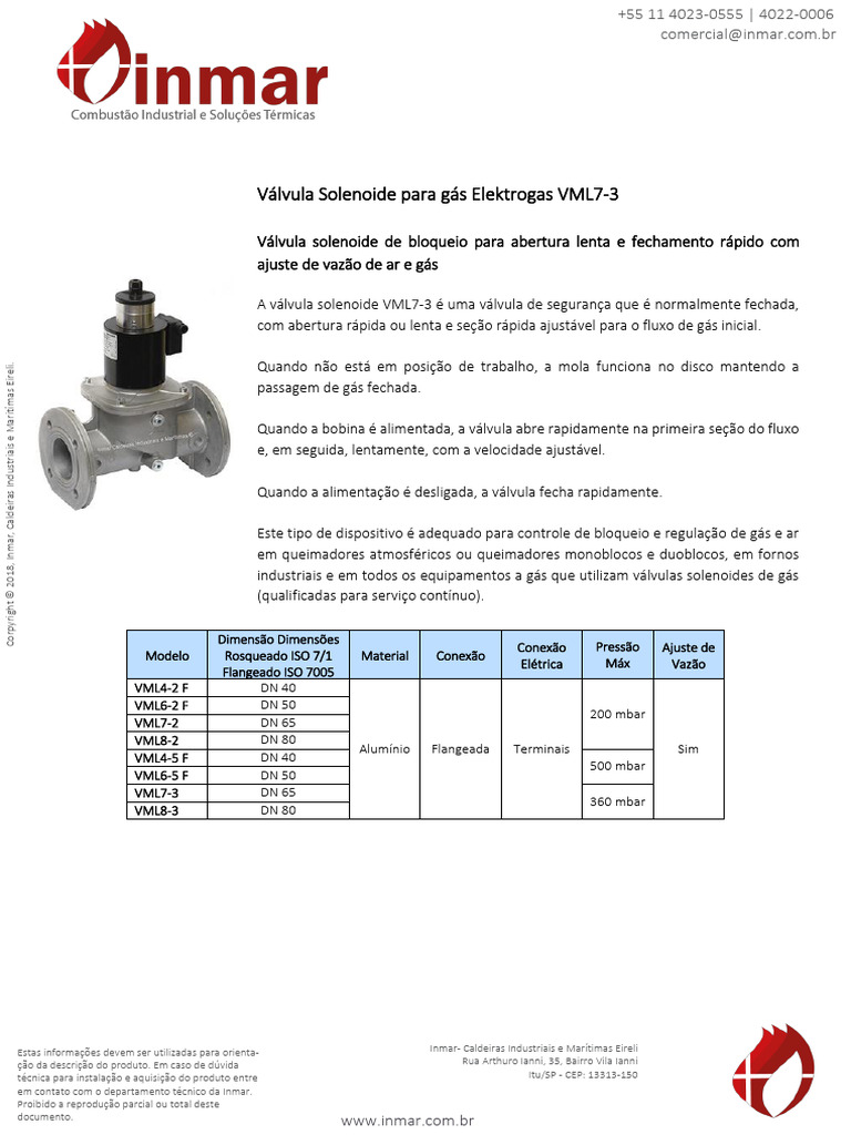 Valvula Solenoide Simples Abertura Lenta Flangeada Elektrogas vml7 3 ...