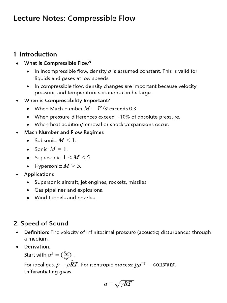 C03 Compressible Flows Lecture Notes | PDF | Compressible Flow | Fluid ...