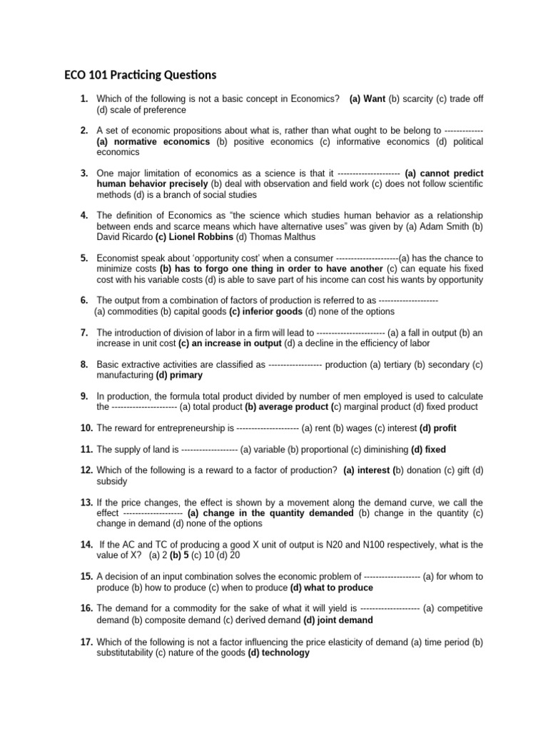 Eco 101 Legit Past Questions and Answers | PDF | Demand | Elasticity ...