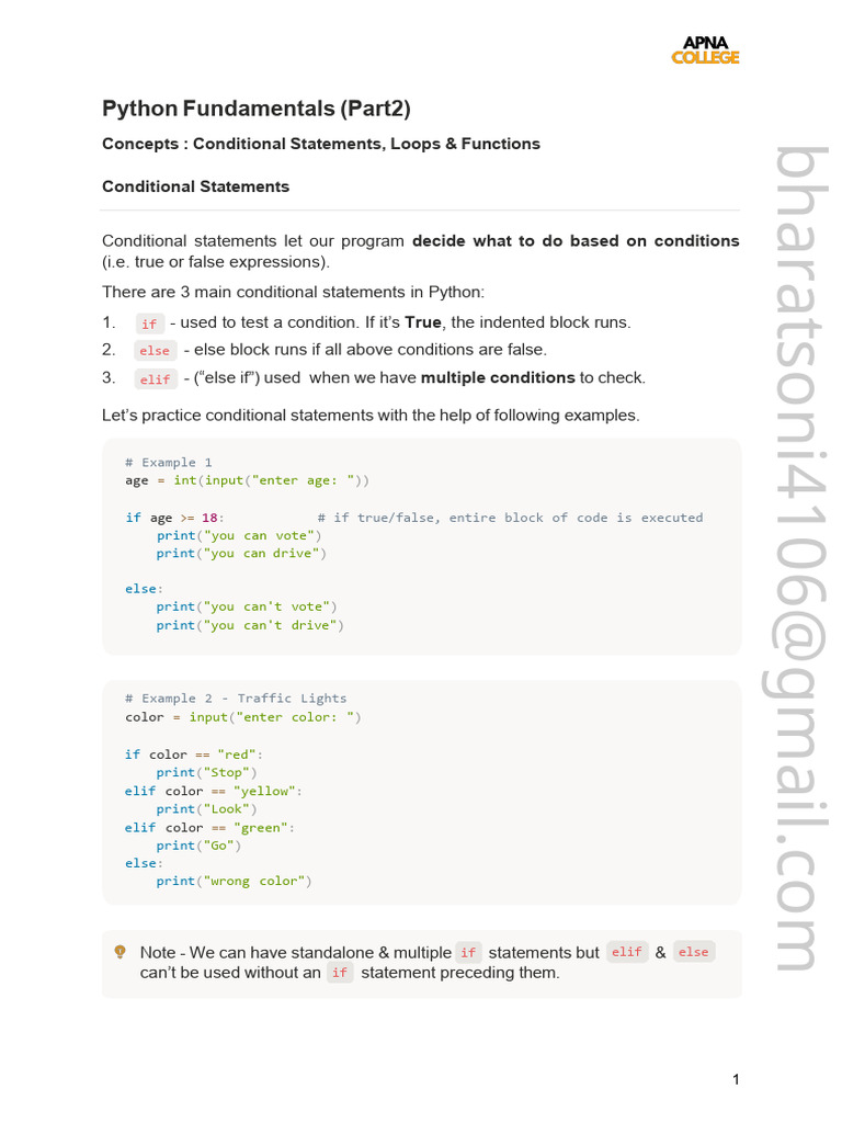 Python Fundamentals - Part2 | PDF | Control Flow | Python (Programming ...