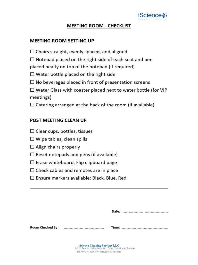 Meeting Room Checklist | PDF