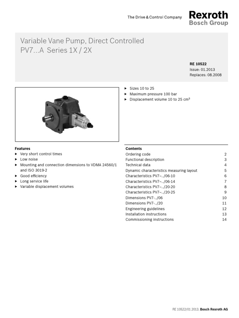 Variable Vane Pump, Direct Controlled PV7... A Series 1X / 2X | PDF ...