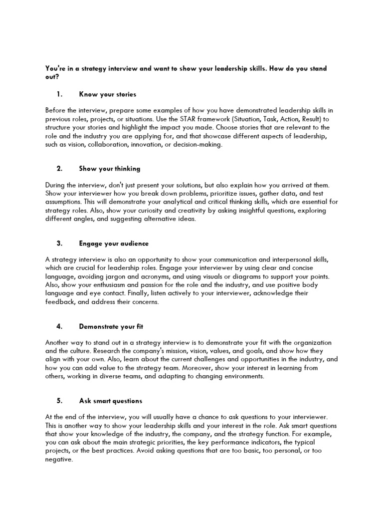 Prepare For A Strategy Interview | PDF | Leadership | Performance Indicator