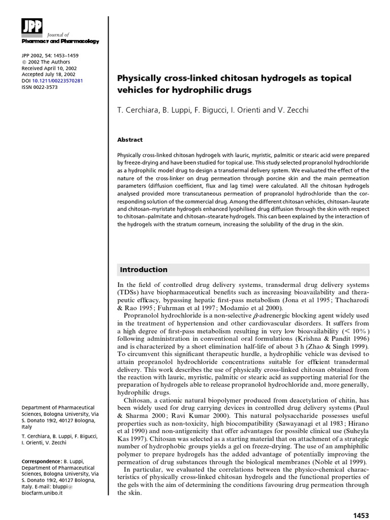 Physically Cross-Linked Chitosan Hydrogels As Topical | PDF | Gel ...