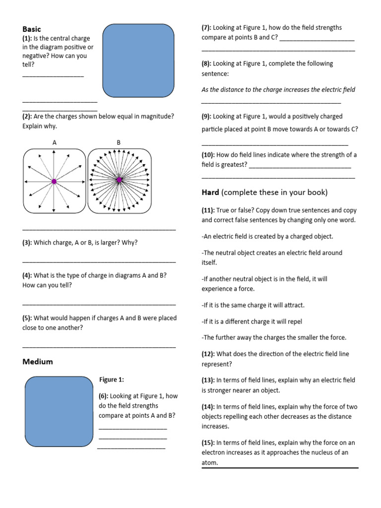 Electric Field Worksheet | PDF | Electric Field | Electric Charge