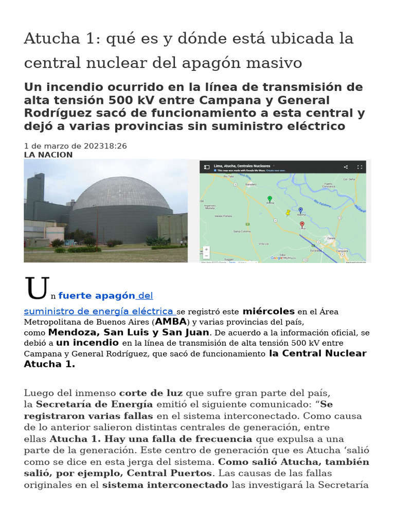Atucha 1 | PDF | Electricidad | Poder (Física)