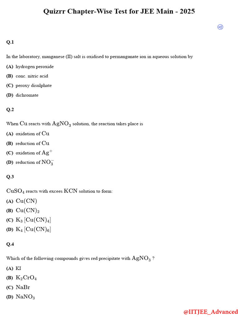 D and F Block Elements - Test 3 | PDF