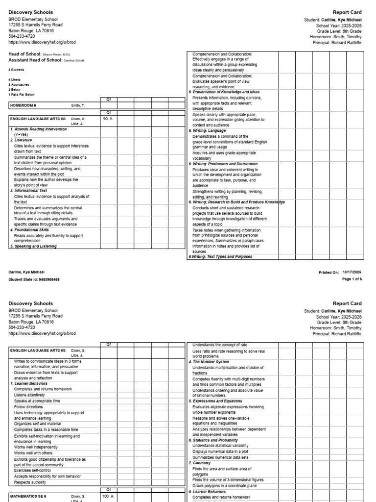 Carline, Kye - Student Report Card (Two Column - Large Font) | PDF ...