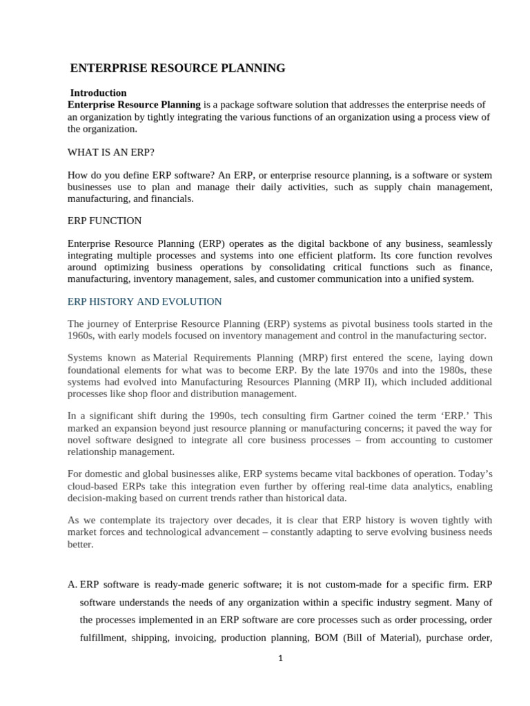 Enterprise Resource Planning | PDF | Enterprise Resource Planning ...