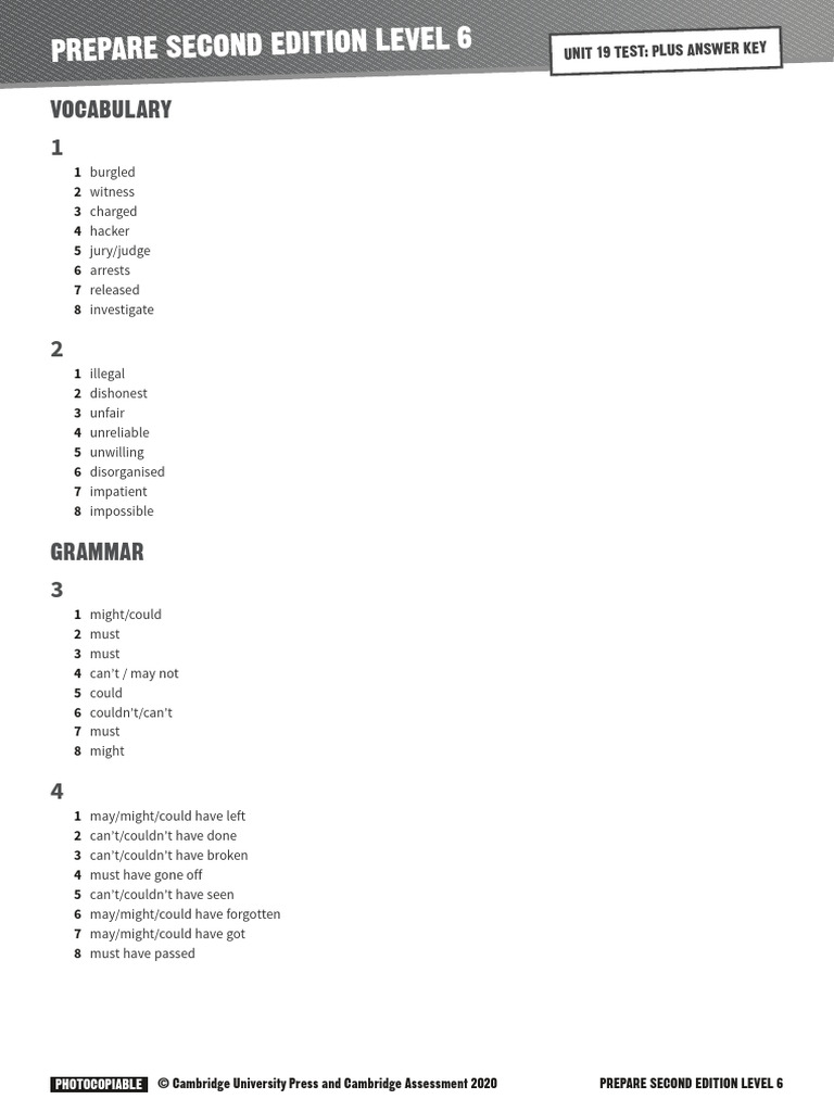 Prepare 2ed 6 Unit19 Test Plus Answer Key | PDF
