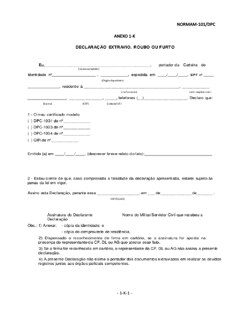 3-Declaração de Extravio Normam 101 | PDF