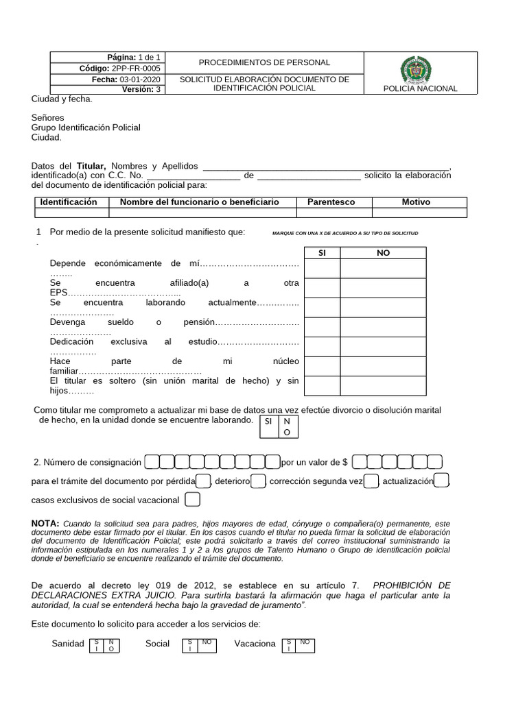 2pp-Fr-0005 Solicitud Elaboracion Documento de Identificacion Policial ...