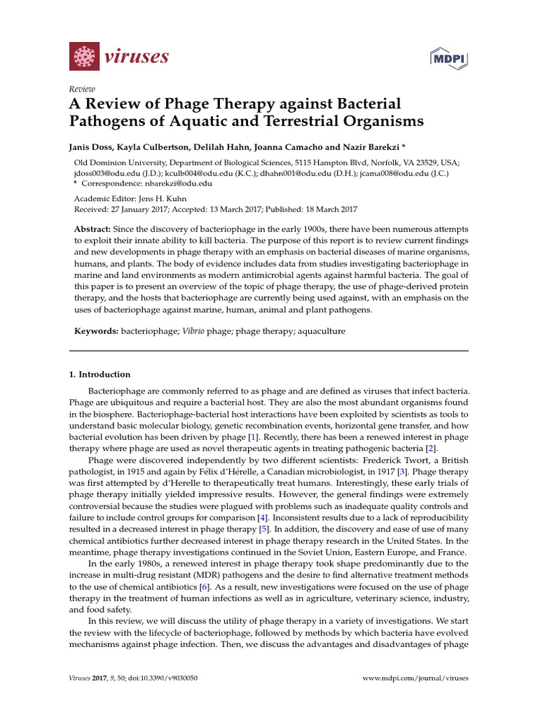 A Review of Phage Therapy Against Bacterial Pathogens of Aquatic and ...