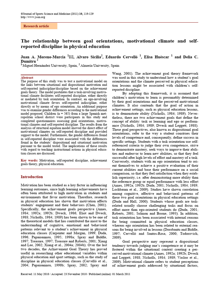 The Relationship Between Goal Orientations, Motivational Climate and ...
