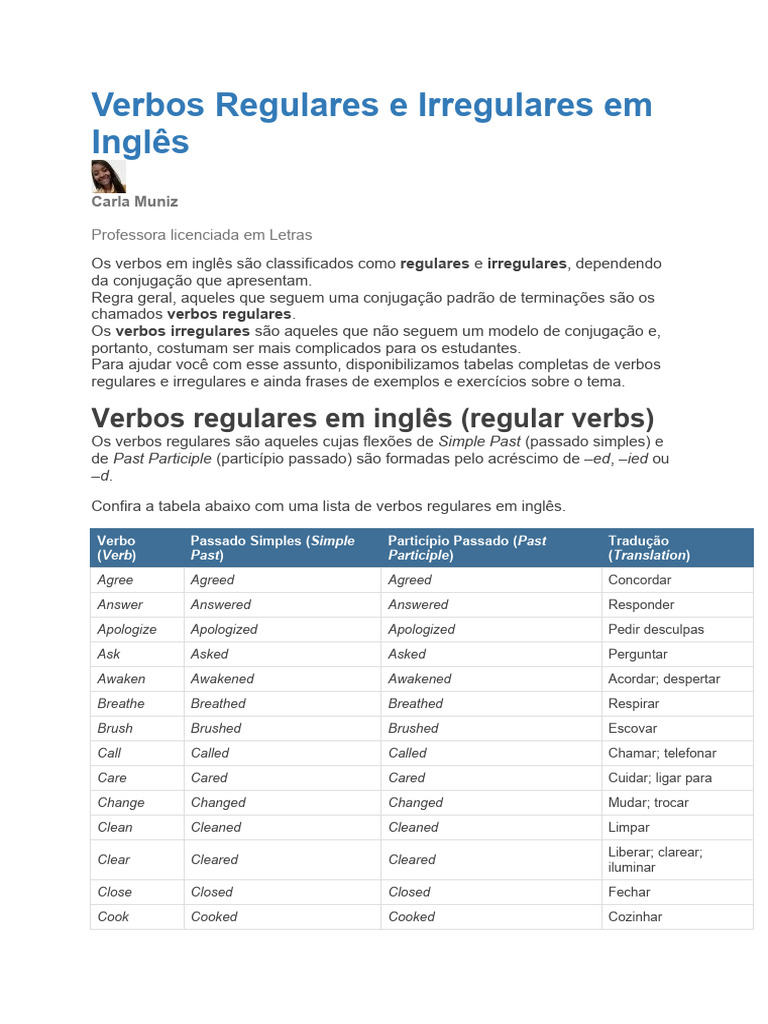 Verbos Regulares e Irregulares em Ingles | PDF | Interpretação ...