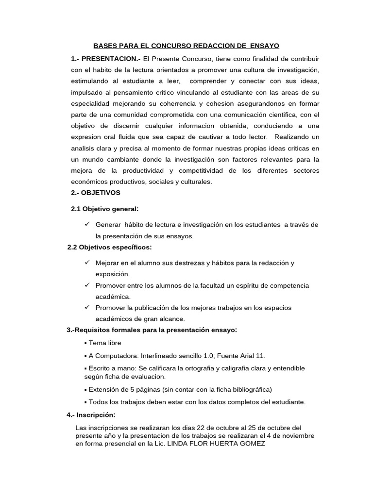 Bases para El Concurso de Ensayo | PDF | Ensayos | Pensamiento