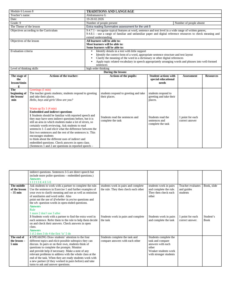 Extra Reading Summative Assessment For The Unit 6 | PDF | Question ...