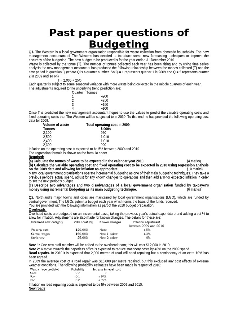 Budgeting Practice Questions | PDF | Budget | Seasonality