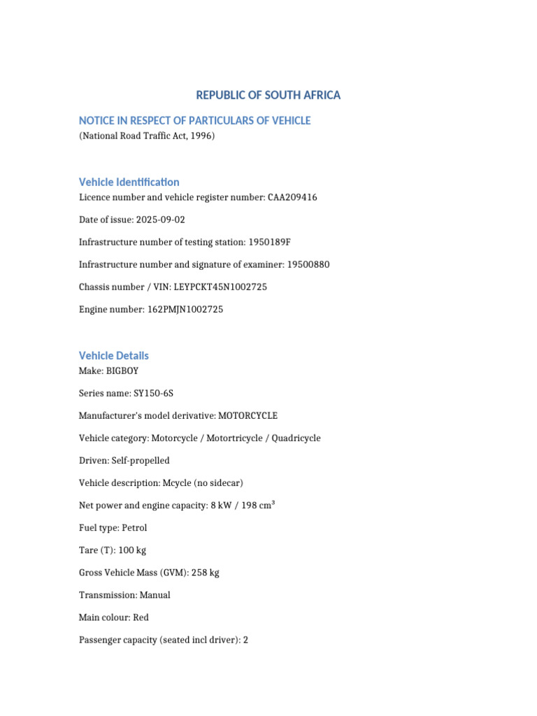 Roadworthy Certificate Editable-2 | PDF