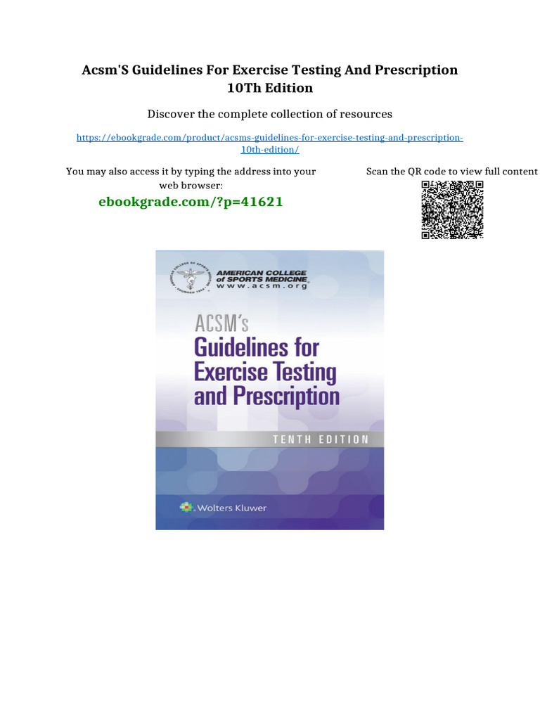 ACSM's Guidelines For Exercise Testing and Prescription 10th Edition ...