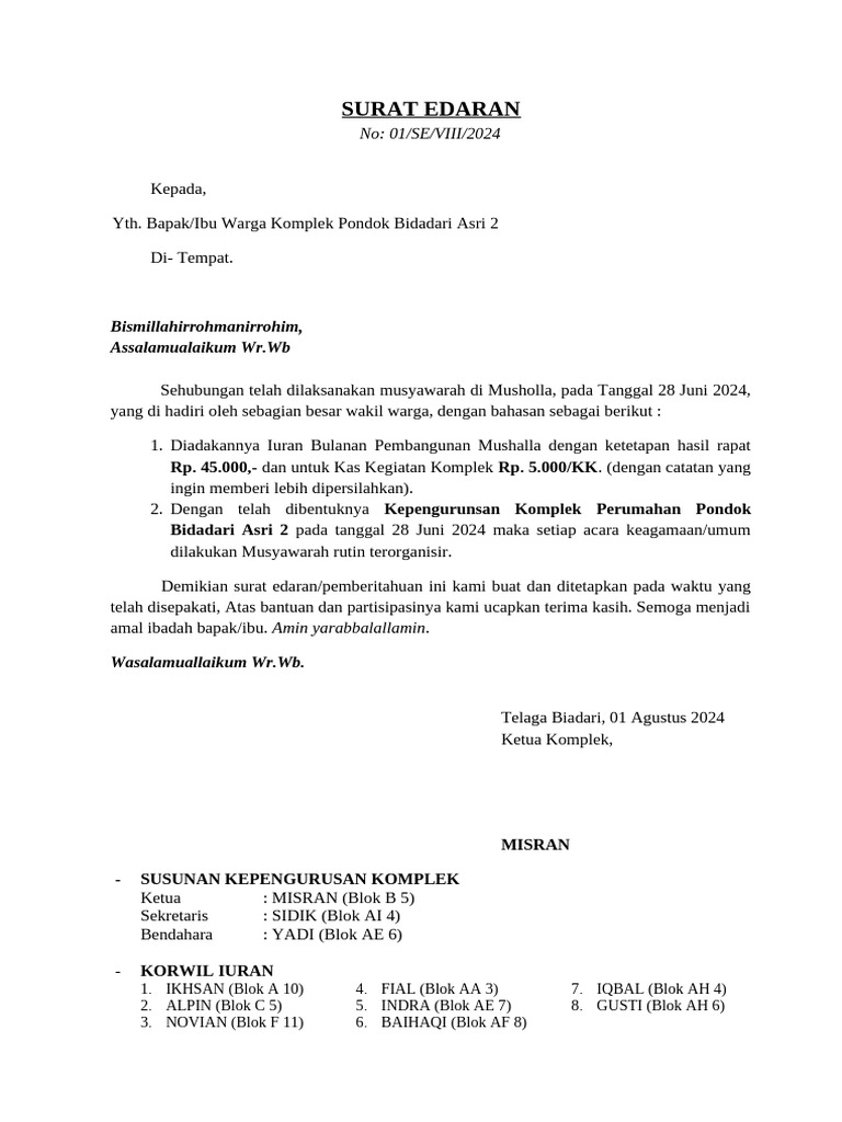 Surat Edaran Iuran | PDF