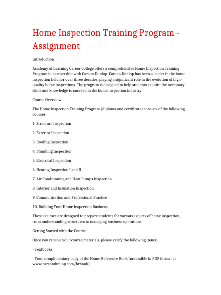 Home Inspection Training Assignment | PDF