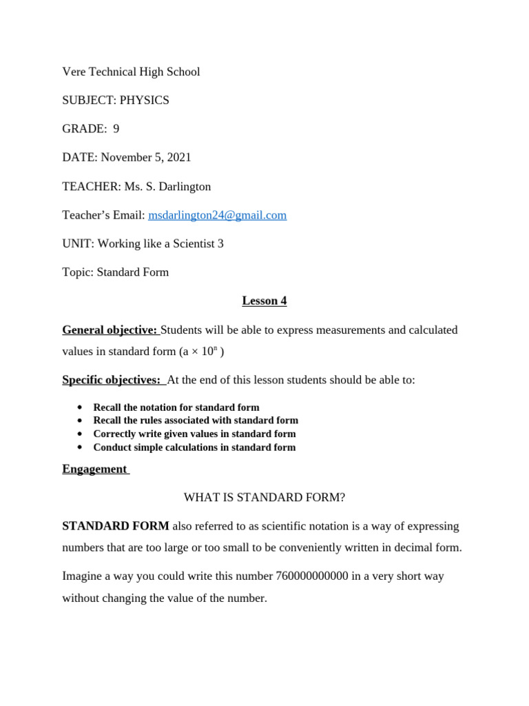Standard Form Lesson - g9 | PDF | Mathematics | Arithmetic
