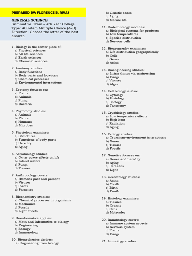 General Science Practice Mockboard | PDF | Cell (Biology) | Cellular ...