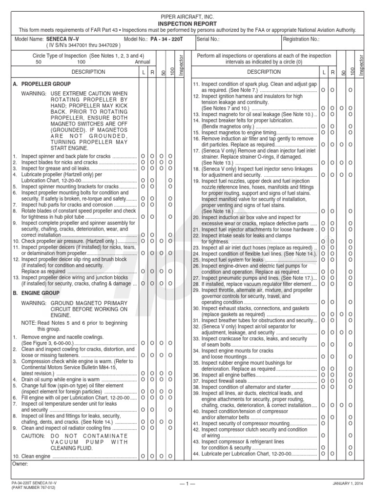 Piper Aircraft, Inc. Inspection Report | PDF | Landing Gear | Leak