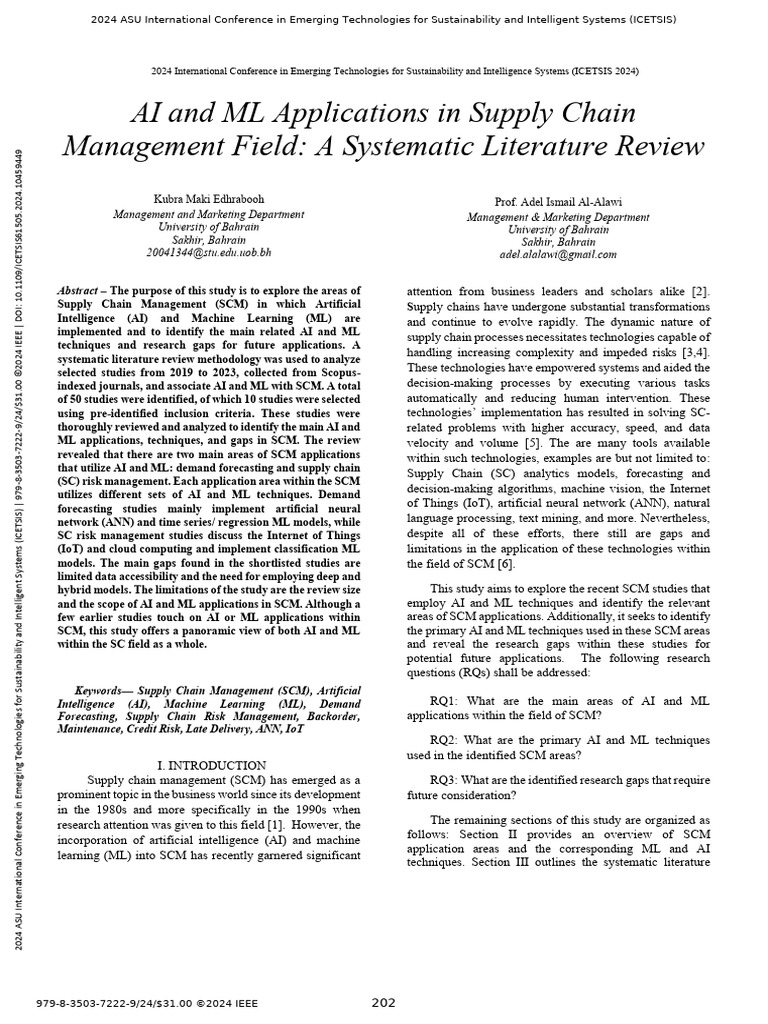 AI and ML Applications in Supply Chain Management Field A Systematic ...