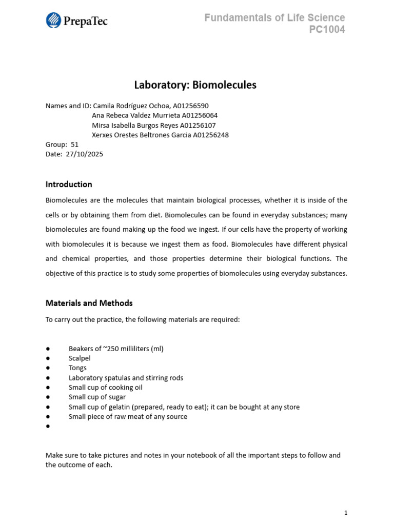 Laboratory - Biomolecules | PDF | Proteins | Actin