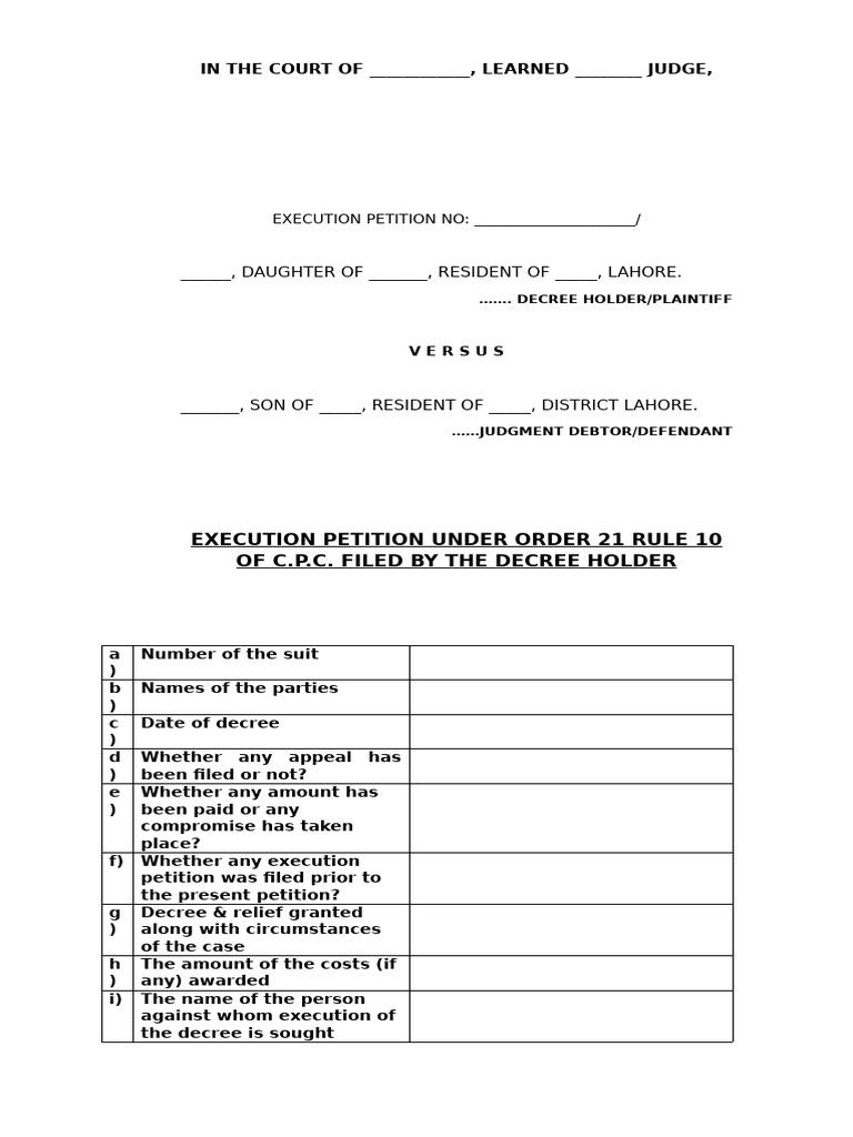 Execution Petition Format Voiceoflaw - PK | PDF