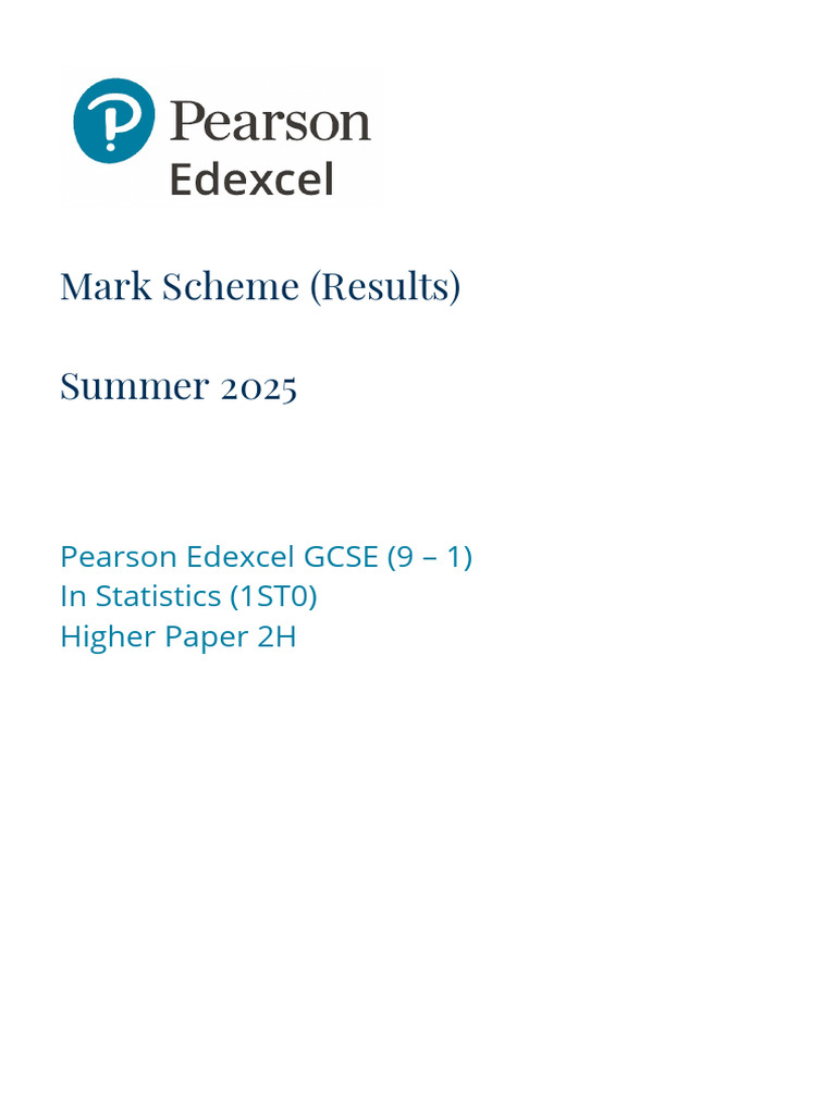 Edexcel Gcse Statistics Paper 2 Markscheme 2025 | PDF | Standard ...