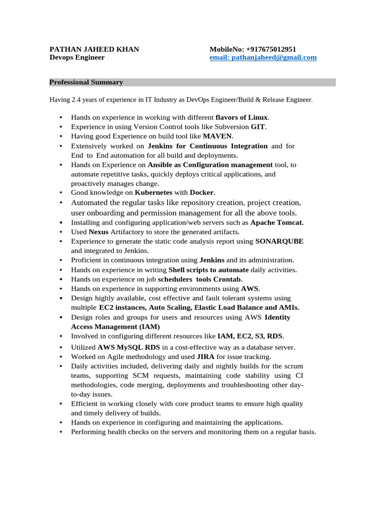 Jaheed Devops Resume | PDF | Information Technology Management ...