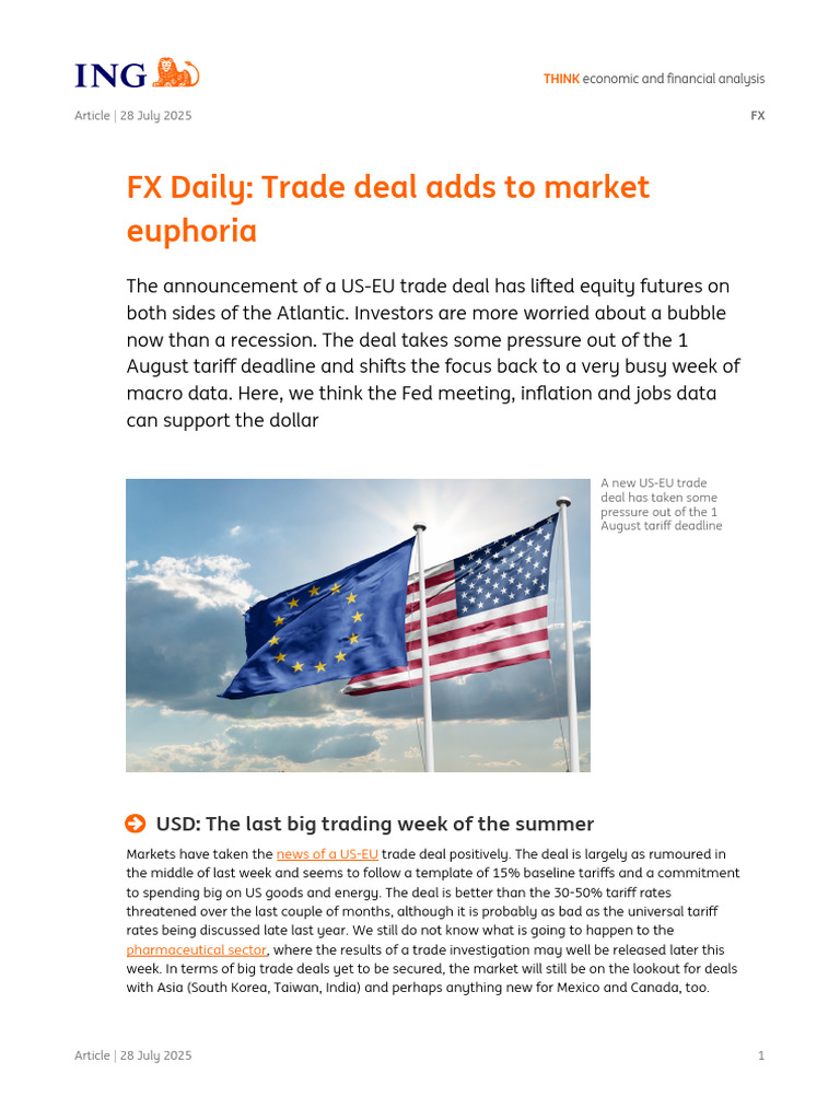 FX Daily Trade Deal Adds To Market Euphoria | PDF | Euro | Federal Reserve