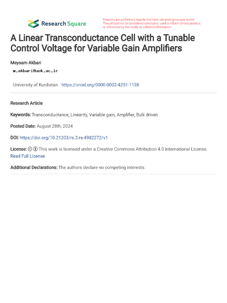 A Linear Transconductance Cell With A Tunable Control Voltage For ...