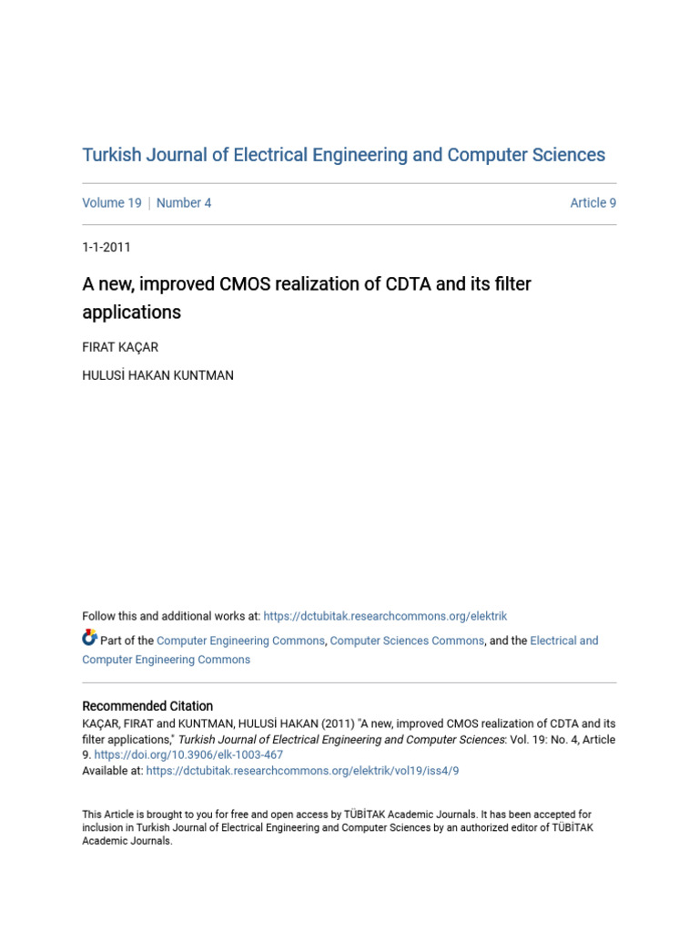 A New Improved CMOS Realization of CDTA and Its Filter Applicati | PDF ...