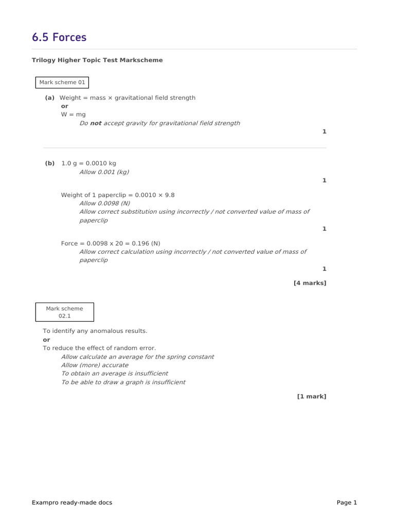 Physics Trilogy H Forces MS | PDF