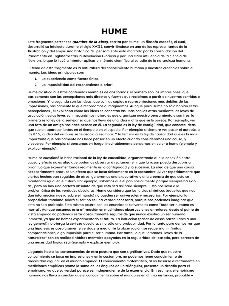 Copia de Hume PDF | PDF | Empirismo | David Hume