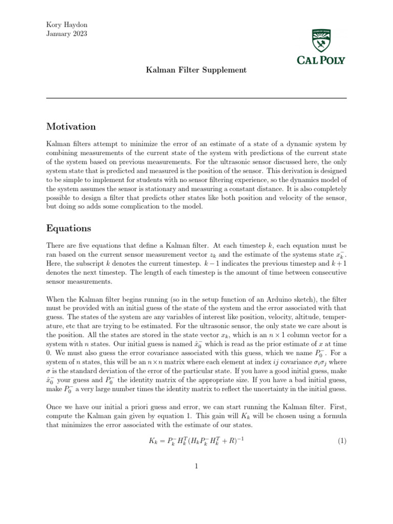 Kalman Filter Supplement-1 | PDF | Kalman Filter | Applied Mathematics
