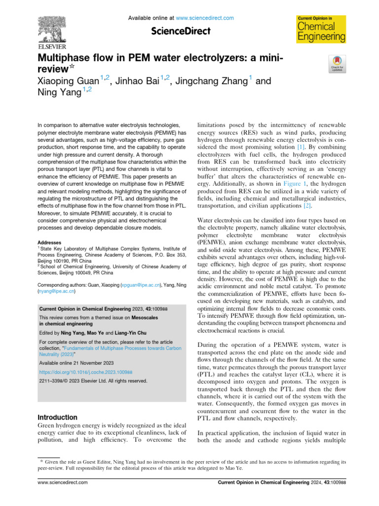 Multiphase Flow in PEM Water Electrolyzers-A Mini-Review | PDF ...