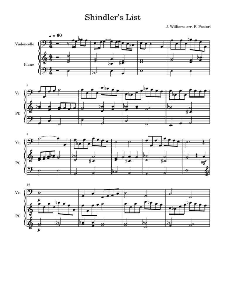 Shindlers List Main Theme John Wfor Cello and Piano | PDF | String ...