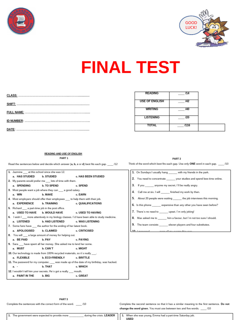 Final Test 6th 2024 Fede Ready | PDF