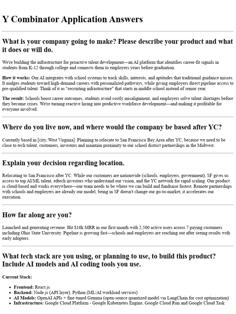 Y Combinator Application Answers | PDF | Cloud Computing | Artificial ...